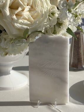 Elegant White Stone Table Number Sign - Table number 1-9 (missing num 2)
